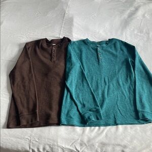 Men's Long-Sleeve Henley Shirts - Brown and Teal